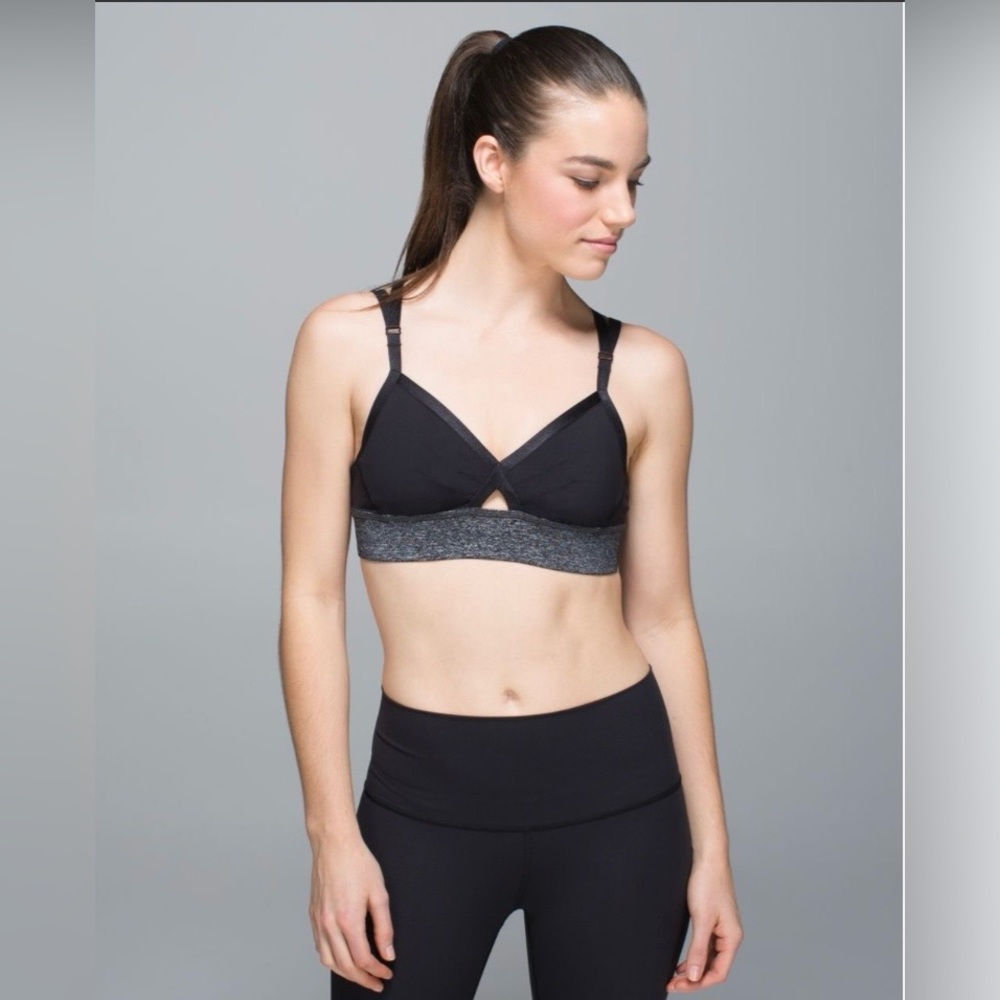 Lululemon If You're Lucky Bra, Black and Heathered Black, 10